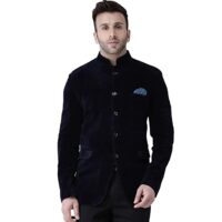 hangup Mens Blazer Size 44 (Blue5Button_Velvet_Blazer_44) Navy