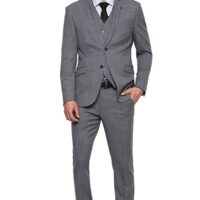Daan Velsor Men's Polyester Blend Grey Three Piece Suit Business Pants Set (VDSUESKFA92533 46)