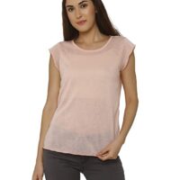 Kimiku Womens Round Neck Slub T-Shirt