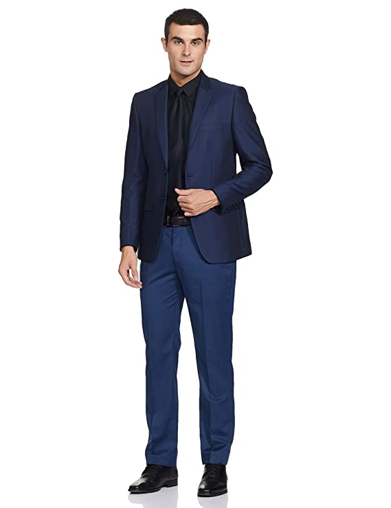 Roy Strip Rayon Blend Men's Full Sleeve Contemporary FIT Dark Blue Formal Suit - Image 3