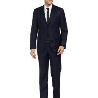Roy Strip Wool Men's Full Sleeve Contemporary FIT Dark Blue Formal Suit