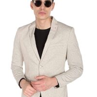 Arroy Head Men Beige Heathered Dobby Weave Formal Blazer