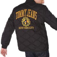 Men Black Sleeveless Collegiate Quilted Bomber Jacket