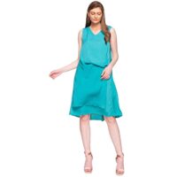 Kimiku Womens V Neck Slub Layered Skater Dress