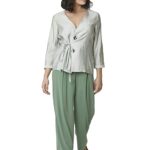 Kimiku Womens Surplice Neck Textured Top