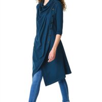 Zeps Clothing | Women's Cowl Neck Cotton Knit Asymmetric Wrap Tunic | Blue
