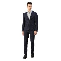 Brown Navy Blue Wool Blend Slim Fit Suit Set
