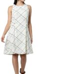 Kimiku Womens Round Neck Checked Shift Dress
