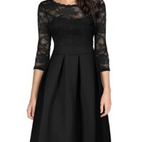 Miusol Women's Vintage Floral Lace 2/3 Sleeve Bridesmaid Party Dress