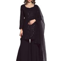 Navlik Faux Georgette Sequence Embroidered Unstitched Dress Material with Stiched Sharara