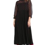 Jana Women's Black Poly Crepe Polka Print A-line Kurta