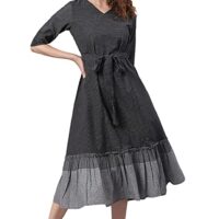 Jana Women's Black Cotton Western Dress with Pocket