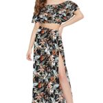 COOL AND CASUAL Women's Floral Printed Two Piece Dress Western Dress for Women