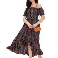 Women's Crepe A-Line Maxi Dress (Smocked}